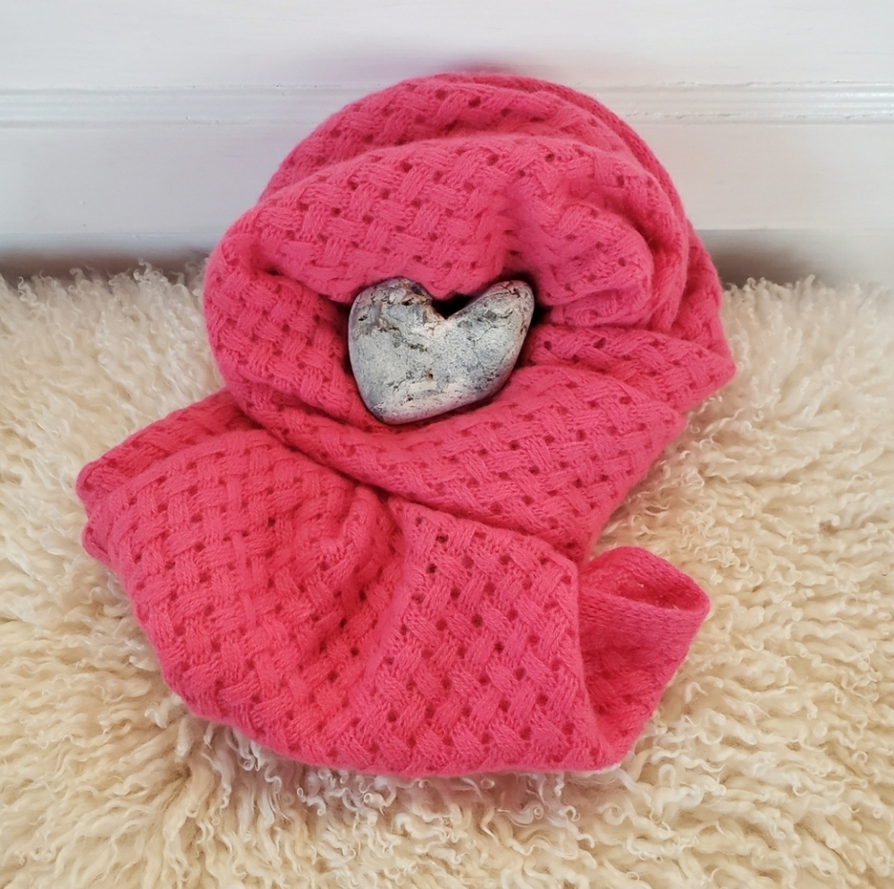 Chunky Pink Cashmere Fuschia Infinity Circle Scarf Cable Basket Weave Thick 💕🌸